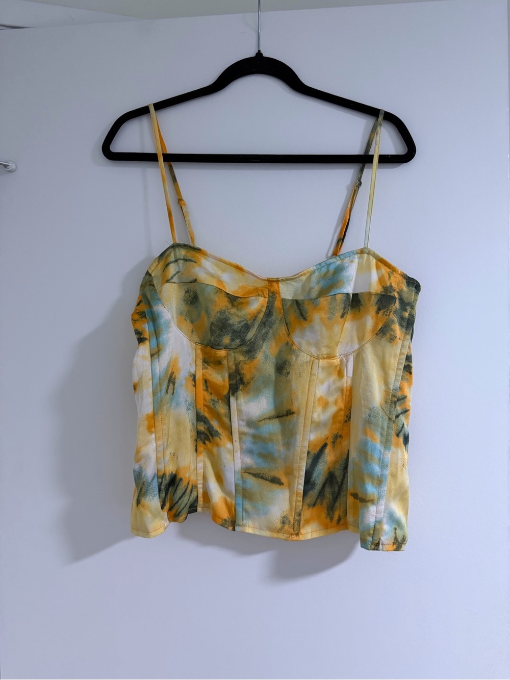 PrettyLittleThing Yellow Multi Tie Dye Structured Corset Top NWT Size 14